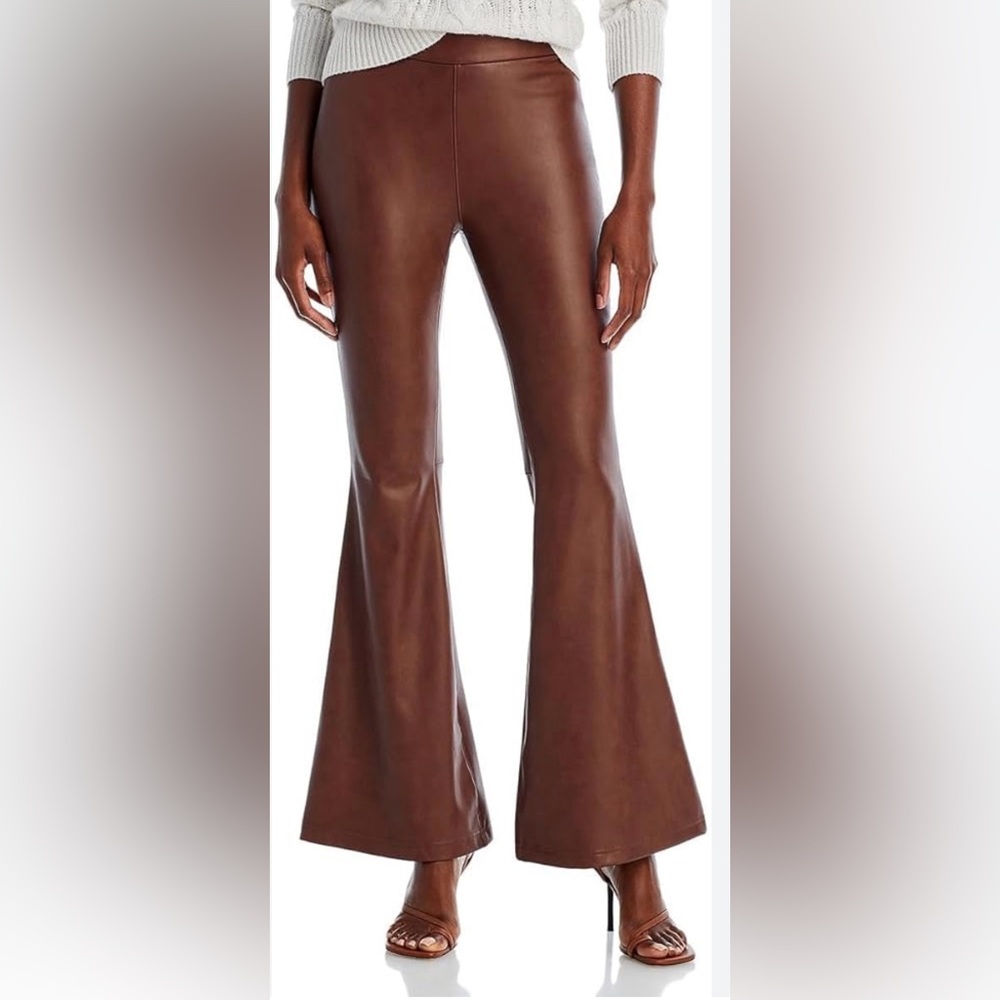 Bagatelle Brown Faux Leather High Waist Flared Pants